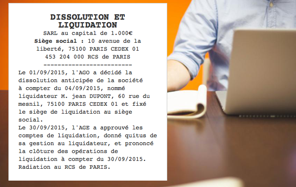 annonce legale dissolution et radiation